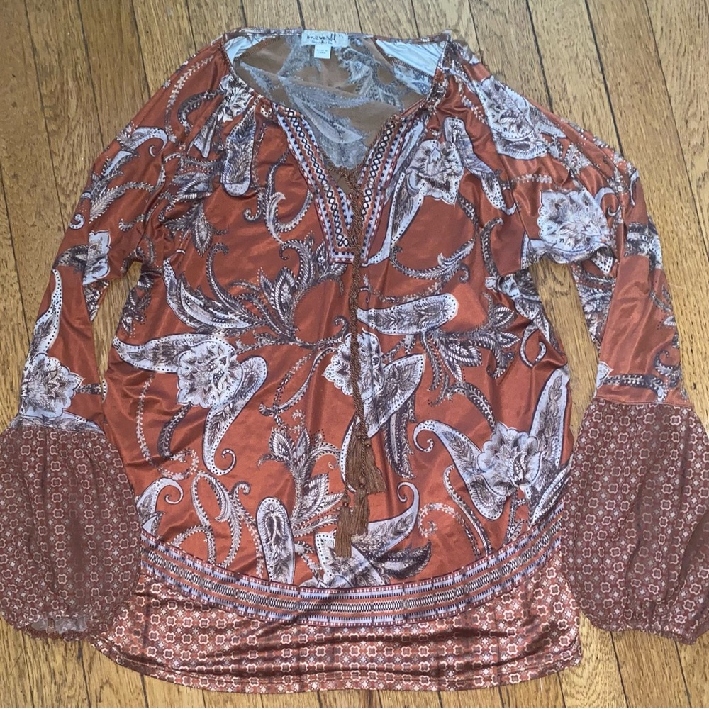 ONE WORLD Rust Paisley Tunic with Tassel Detail